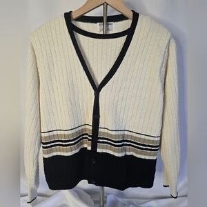Retro Alfred Dunner Beige & Black Striped Pullover Sweater Top | Size M